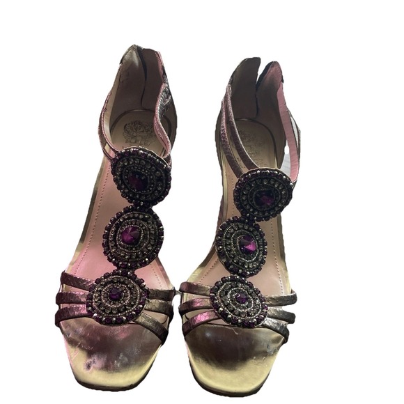 Vince Camuto Shoes - Vince‎ Camuto, embellised, Steel Metallic SNAKE - WEDGE Sandals 9M VC-BAYLE